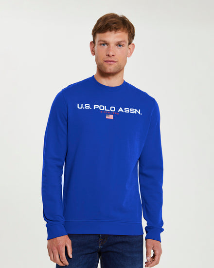 Mens Block Flag Graphic Crew Neck Sweatshirt in Classic Blue