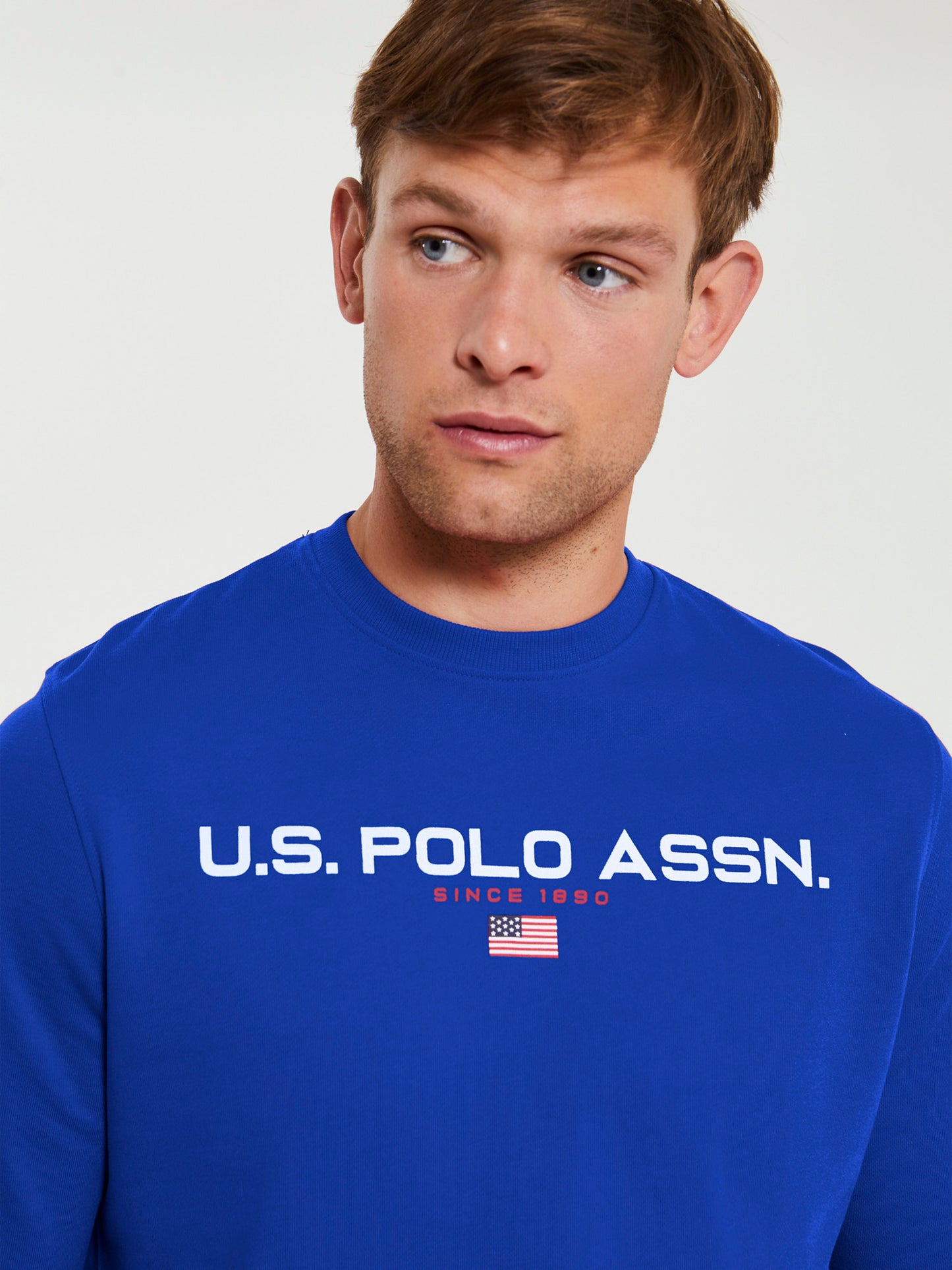 Mens Block Flag Graphic Crew Neck Sweatshirt in Classic Blue