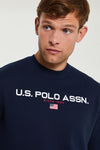 Mens Block Flag Graphic Crew Neck Sweatshirt in Navy Blue