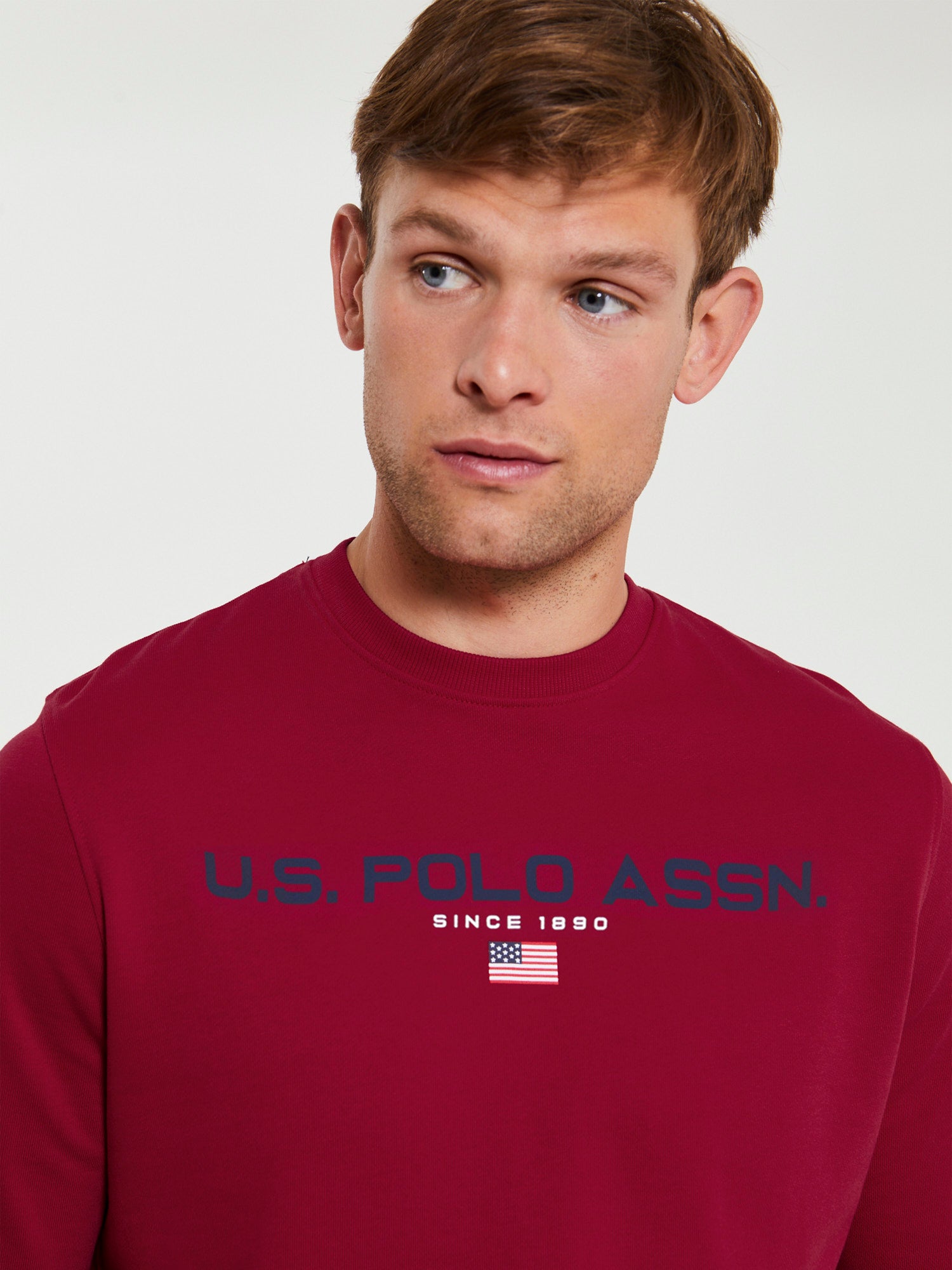 Mens Block Flag Graphic Crew Neck Sweatshirt in Biking Red