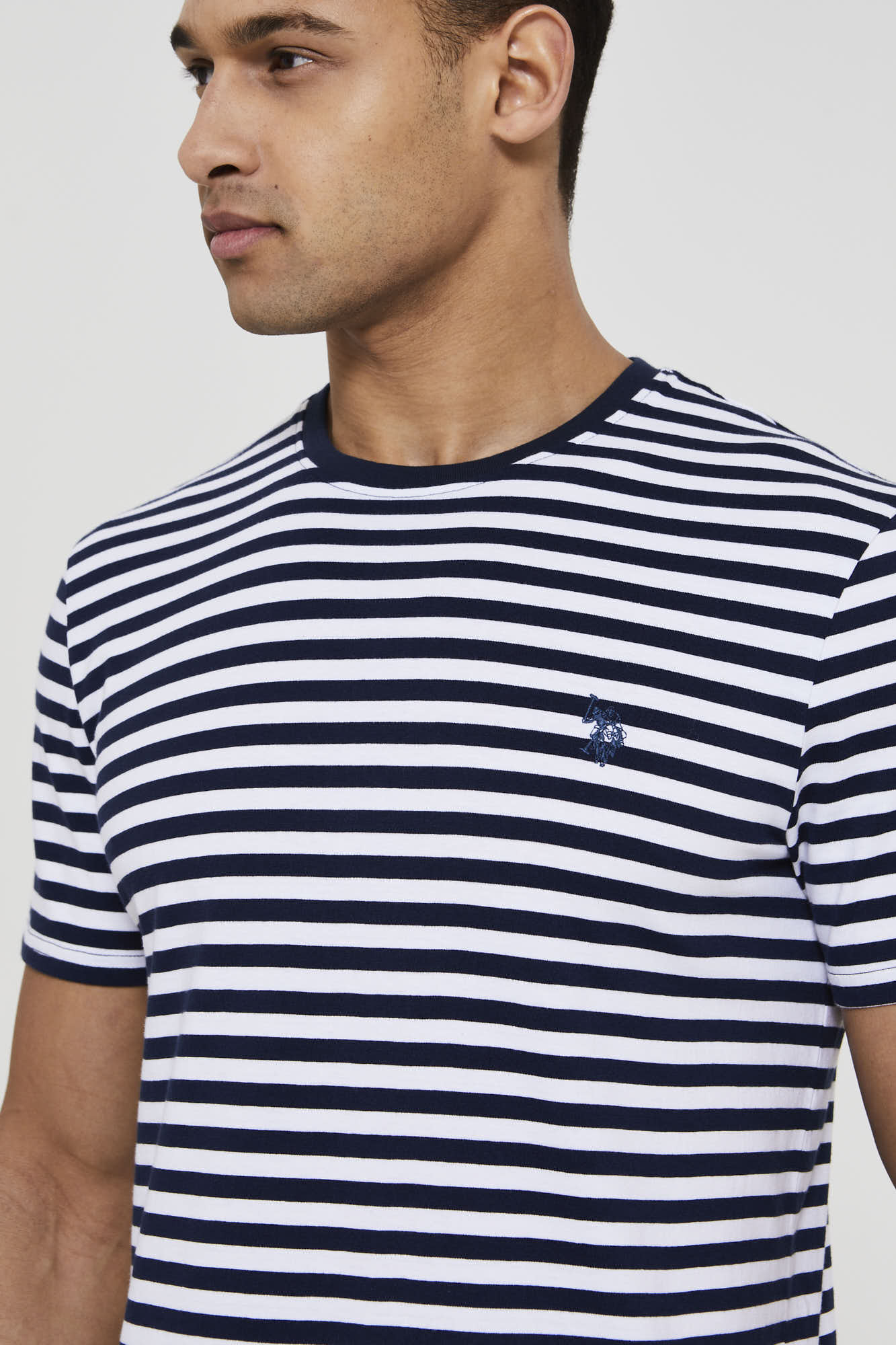 Mens Pencil Stripe T-Shirt in Navy Blue