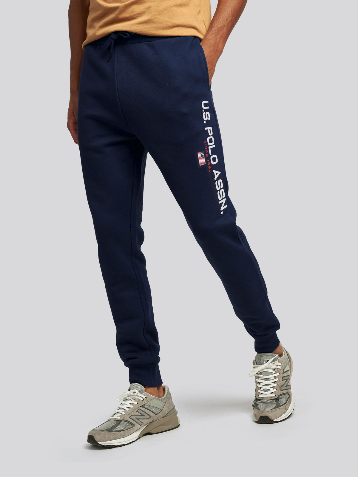 Mens Block Flag Graphic Joggers in Navy Blue