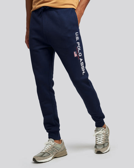 Mens Block Flag Graphic Joggers in Navy Blue