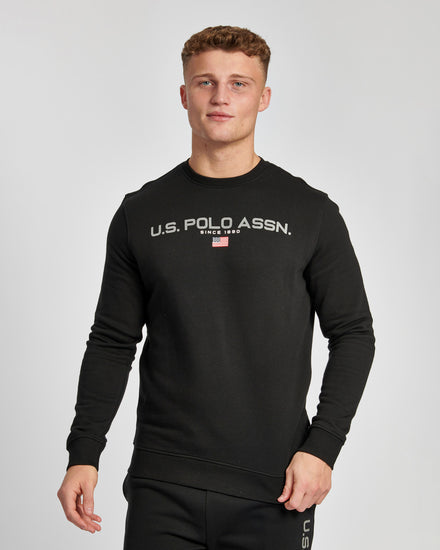 Mens Block Flag Graphic Crew Neck Sweater in Black