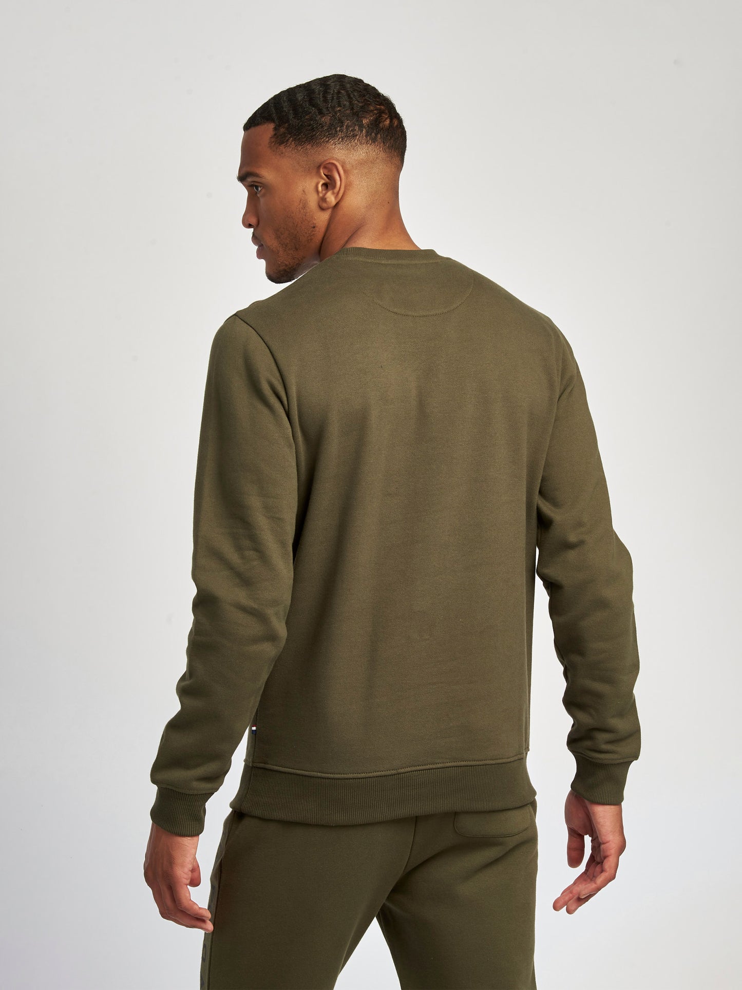 Mens Block Flag Graphic Crew Neck Sweater in Army Green