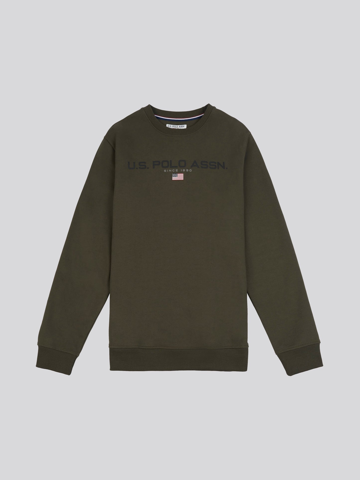 Mens Block Flag Graphic Crew Neck Sweater in Army Green