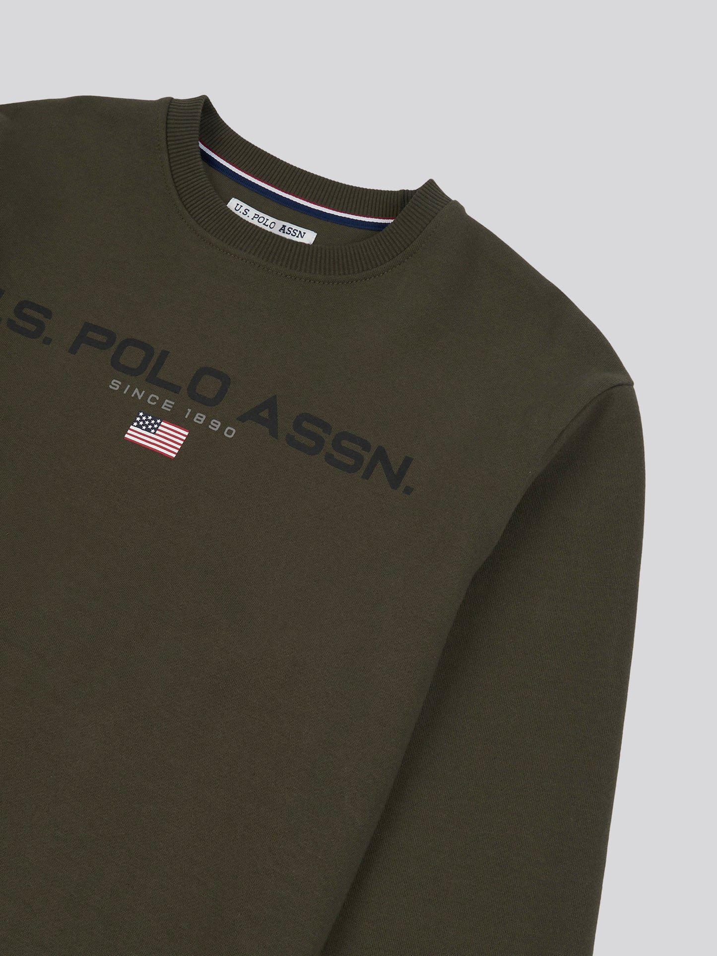 Mens Block Flag Graphic Crew Neck Sweater in Army Green
