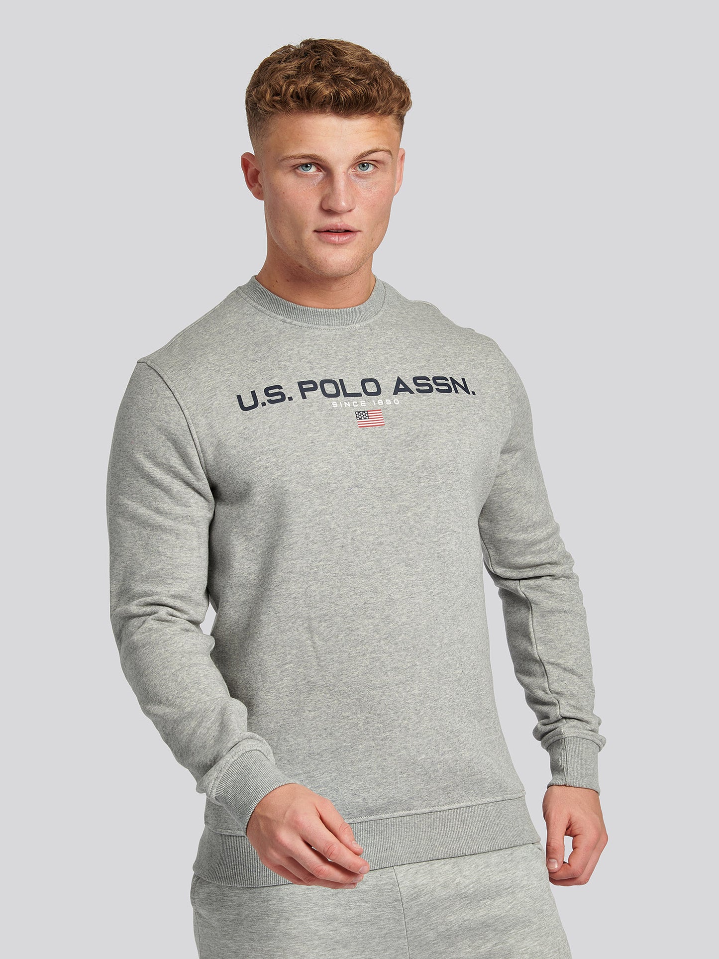 Mens Block Flag Graphic Crew Neck Sweater in Vintage Grey Heather