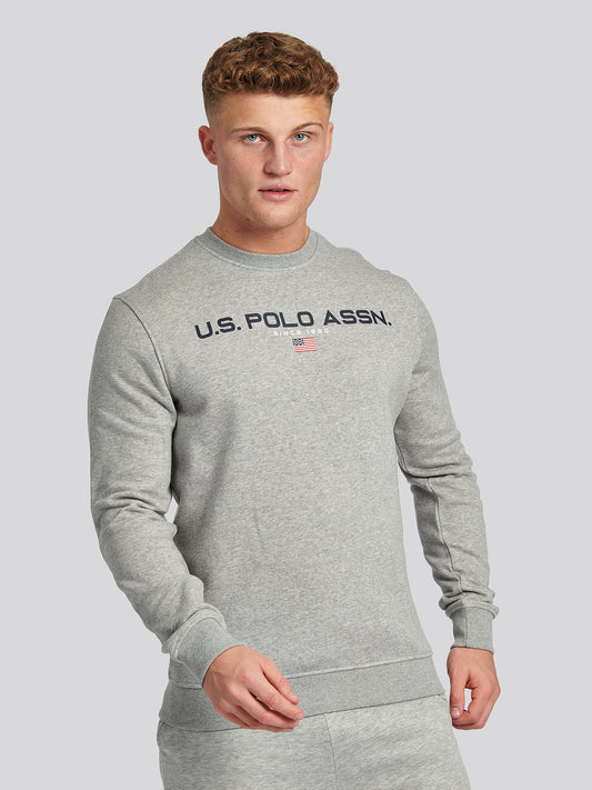 Mens Block Flag Graphic Crew Neck Sweater in Vintage Grey Heather