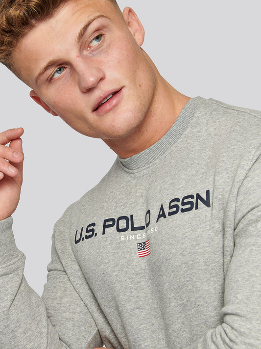 Mens Block Flag Graphic Crew Neck Sweater in Vintage Grey Heather