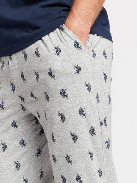 Mens Double Horsemen Print Lounge Bottoms in Vintage Grey Heather