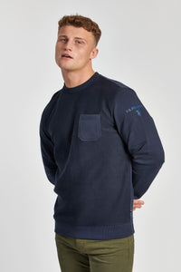 Mens Twill Crew Neck Sweatshirt in Navy Blue