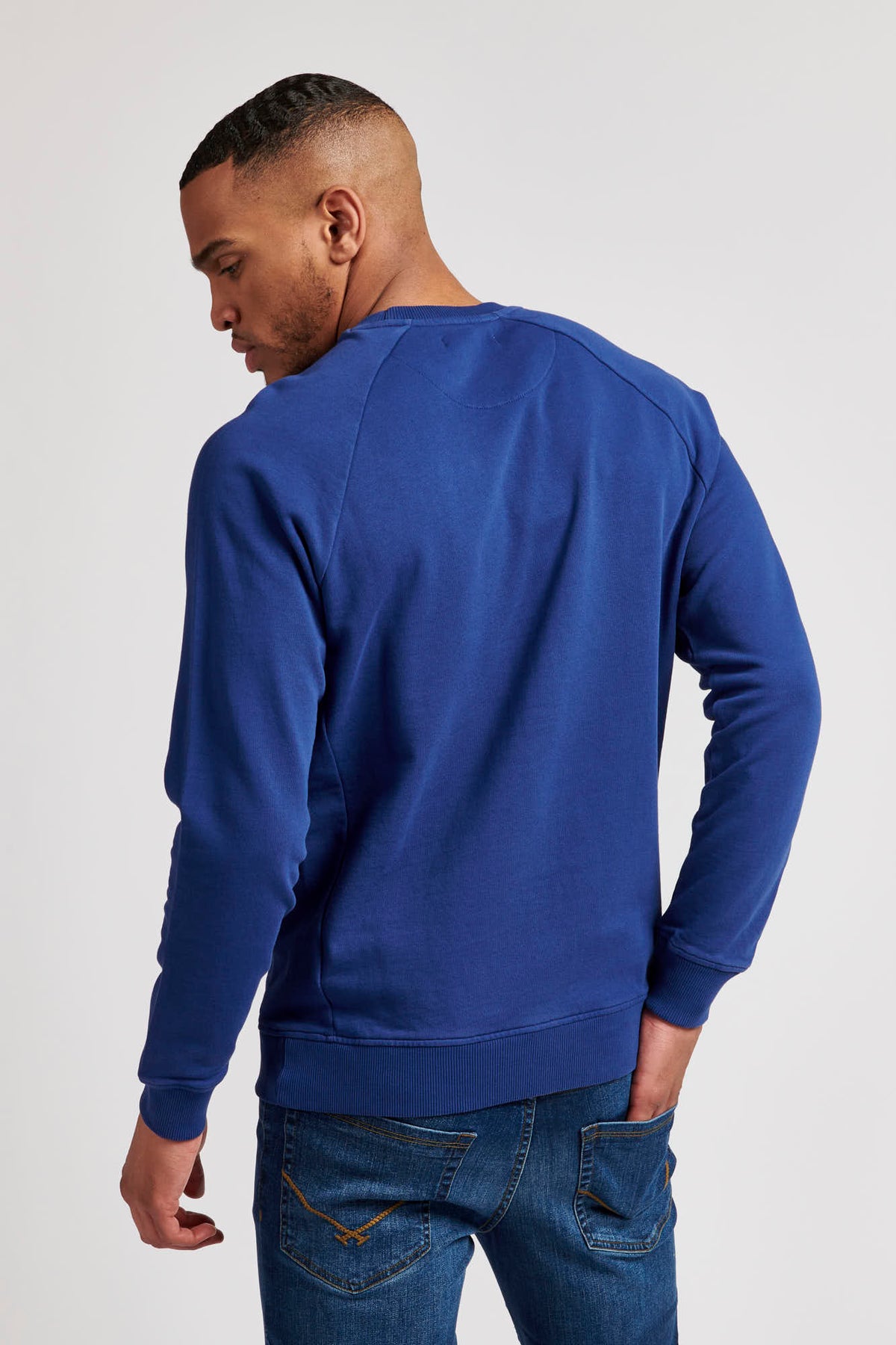 Mens Raglan Crew Neck Sweatshirt in Blue Print