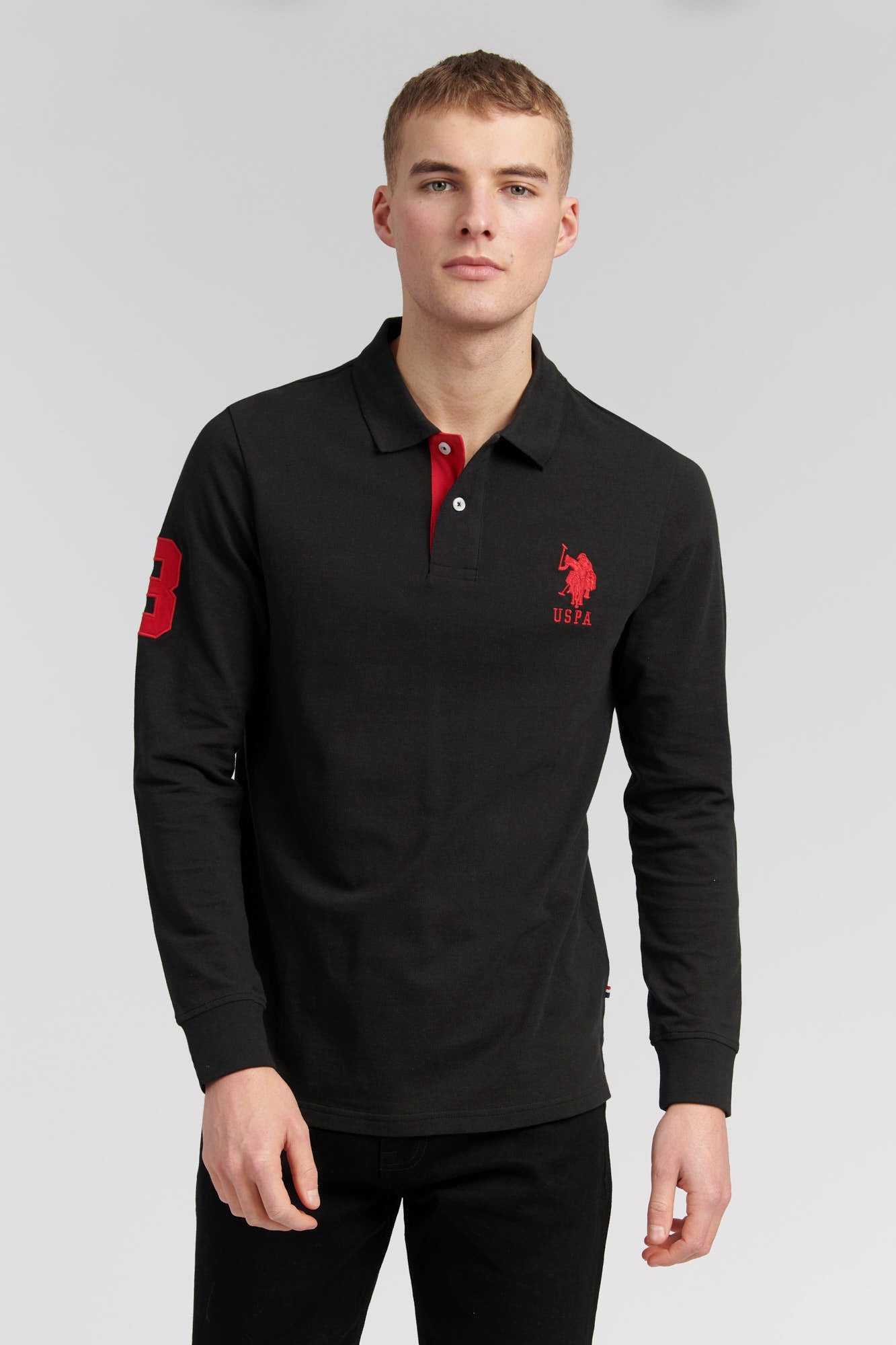 Mens Player 3 Long Sleeve Polo Shirt in Black – U.S. Polo Assn. UK