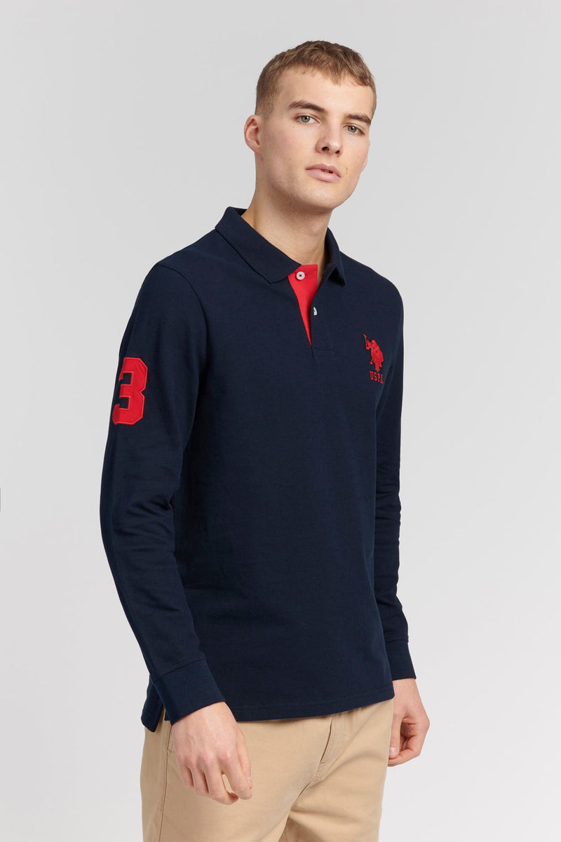 Mens Player 3 Long Sleeve Polo Shirt in Navy Blue