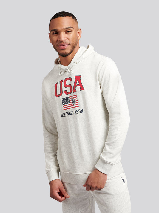 Mens Print USPA OH Hoodie in Light Grey Marl