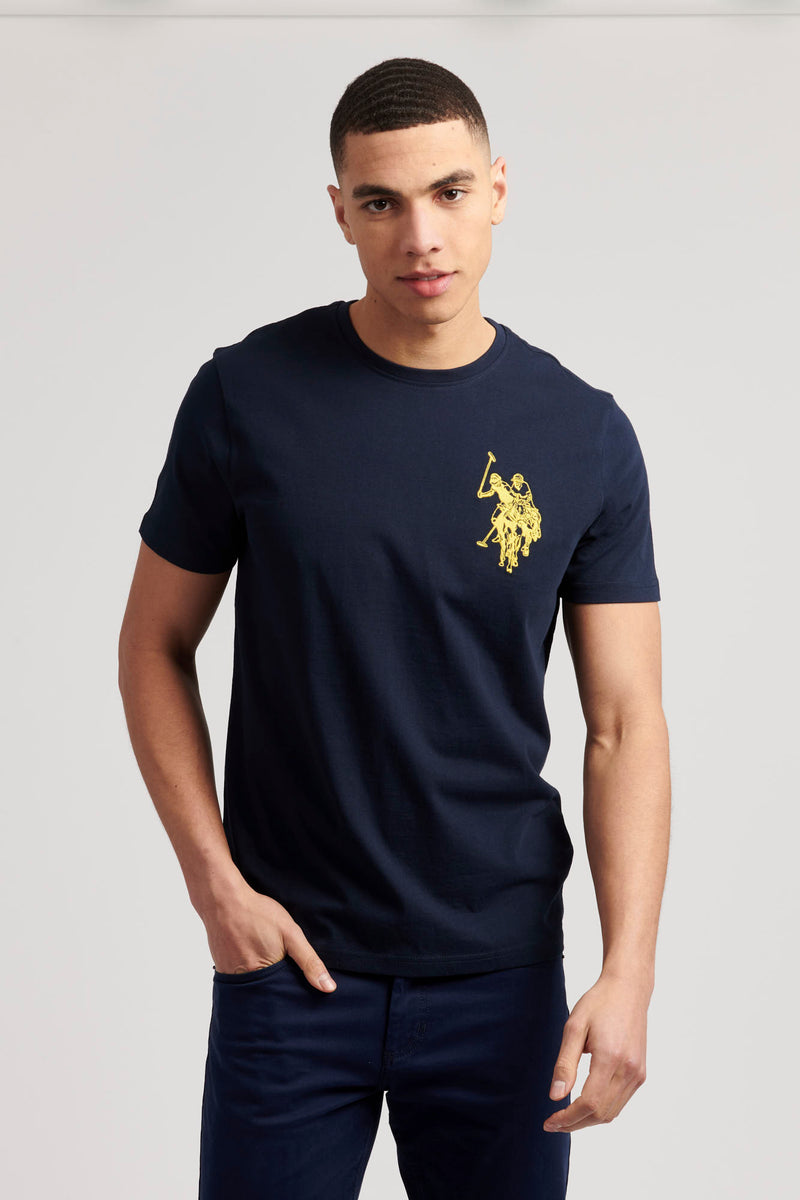 Mens Large Double Horsemen T-Shirt in Navy Blue