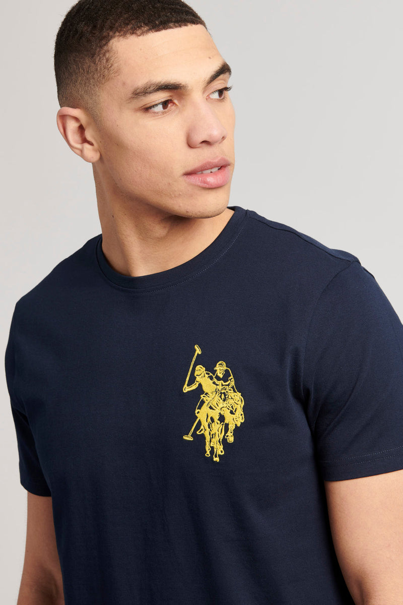 Mens Large Double Horsemen T-Shirt in Navy Blue