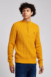 Mens Cable Knit Quarter Zip Sweatshirt in Golden Yellow