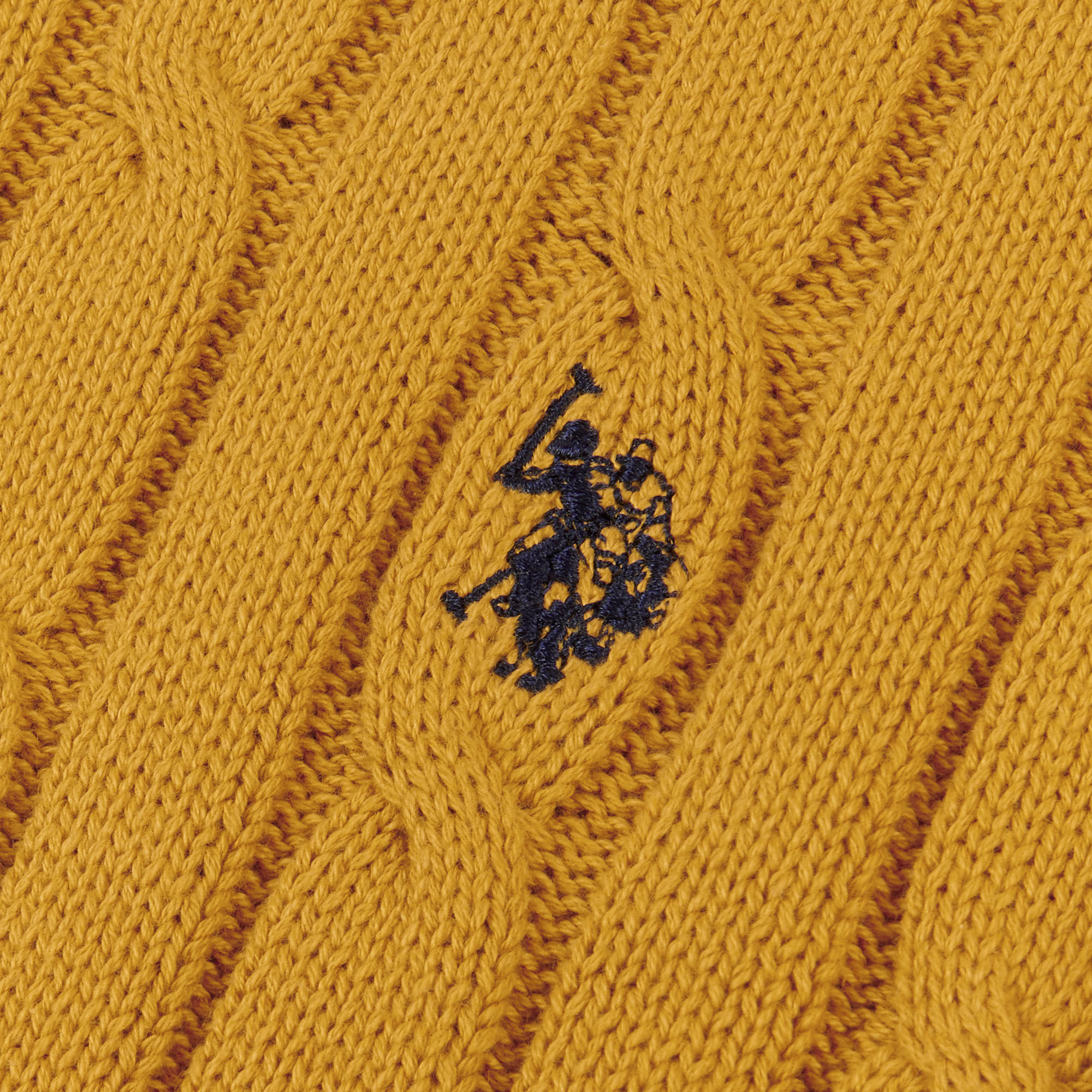 Mens Cable Knit Quarter Zip Sweatshirt in Golden Yellow