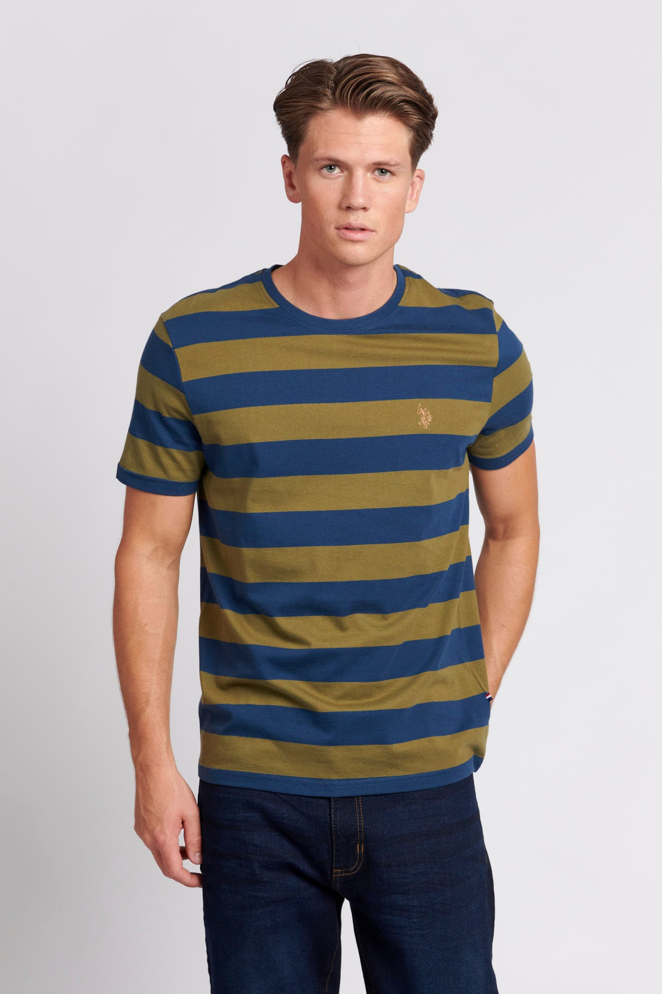 Mens Rugby Stripe T-Shirt in Burnt Olive