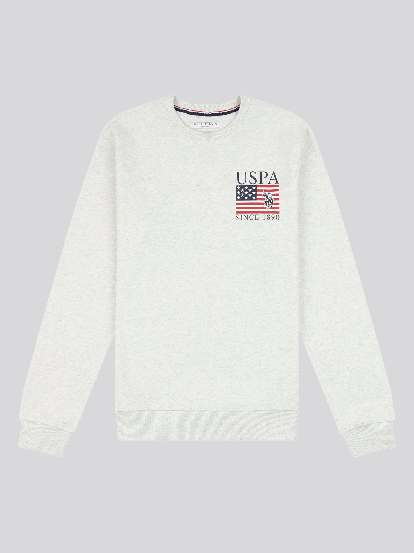 Mens Vintage USPA Since 1890 Crew Neck Sweatshirt in Light Grey Marl