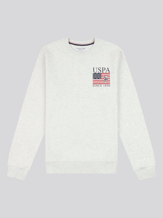 Mens Vintage USPA Since 1890 Crew Neck Sweatshirt in Light Grey Marl