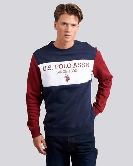 Mens Sports Crew Neck Sweatshirt in Navy Blue