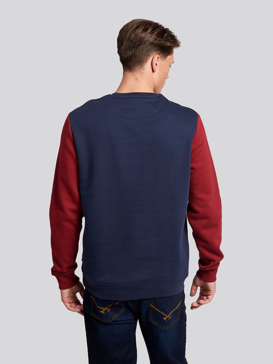 Mens Sports Crew Neck Sweatshirt in Navy Blue