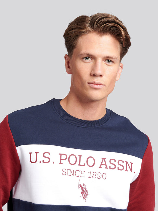 Mens Sports Crew Neck Sweatshirt in Navy Blue