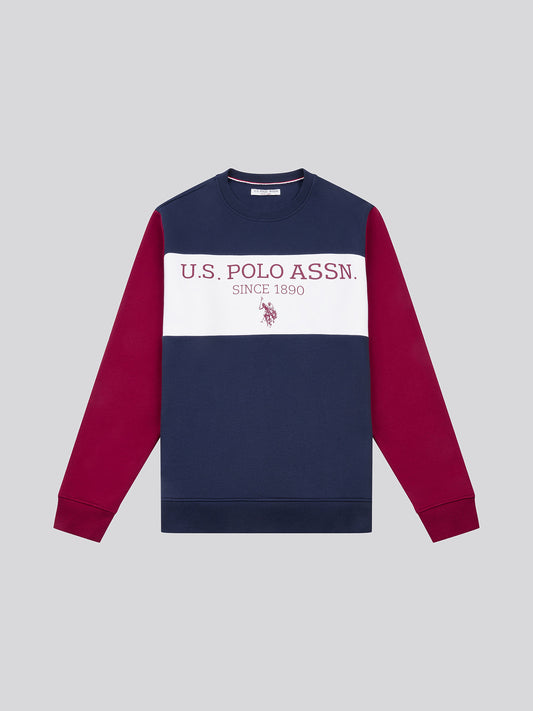 Mens Sports Crew Neck Sweatshirt in Navy Blue