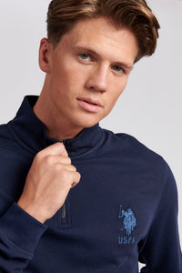 Mens Quarter Zip Funnel Neck Sweatshirt in Navy Blue