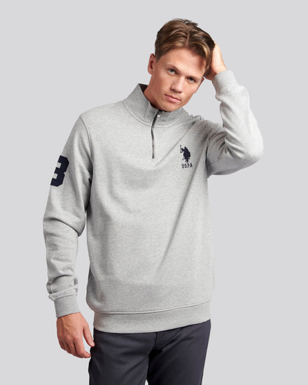 Mens Quarter Zip Funnel Neck Sweatshirt in Vintage Grey Heather