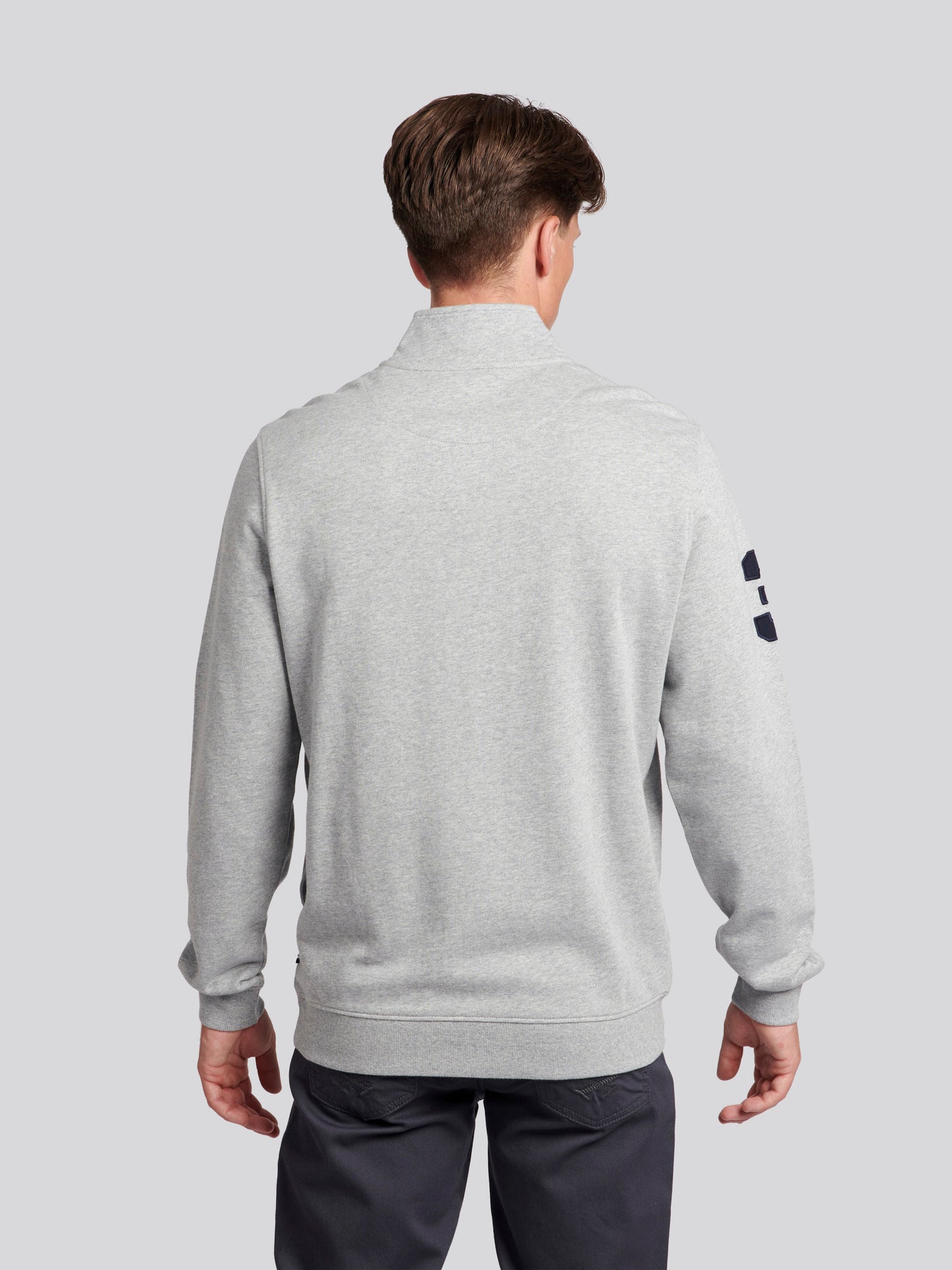 Mens Quarter Zip Funnel Neck Sweatshirt in Vintage Grey Heather