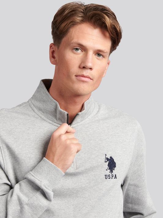 Mens Quarter Zip Funnel Neck Sweatshirt in Vintage Grey Heather