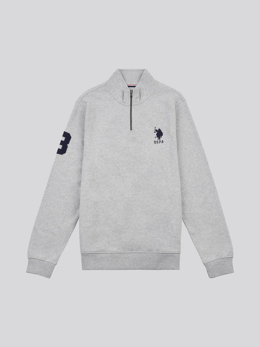 Mens Quarter Zip Funnel Neck Sweatshirt in Vintage Grey Heather