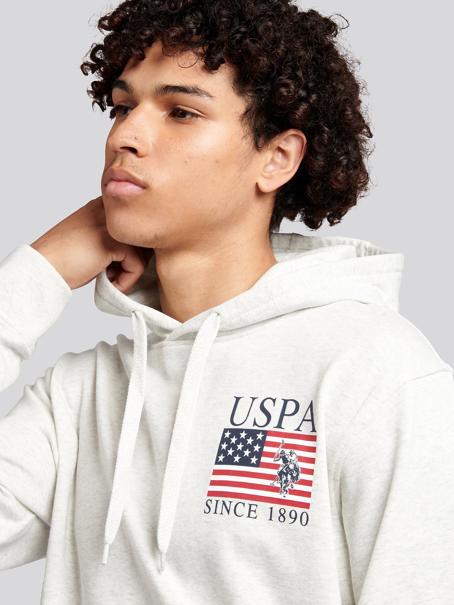 Mens Vintage 1890 Hoodie in Light Grey Marl