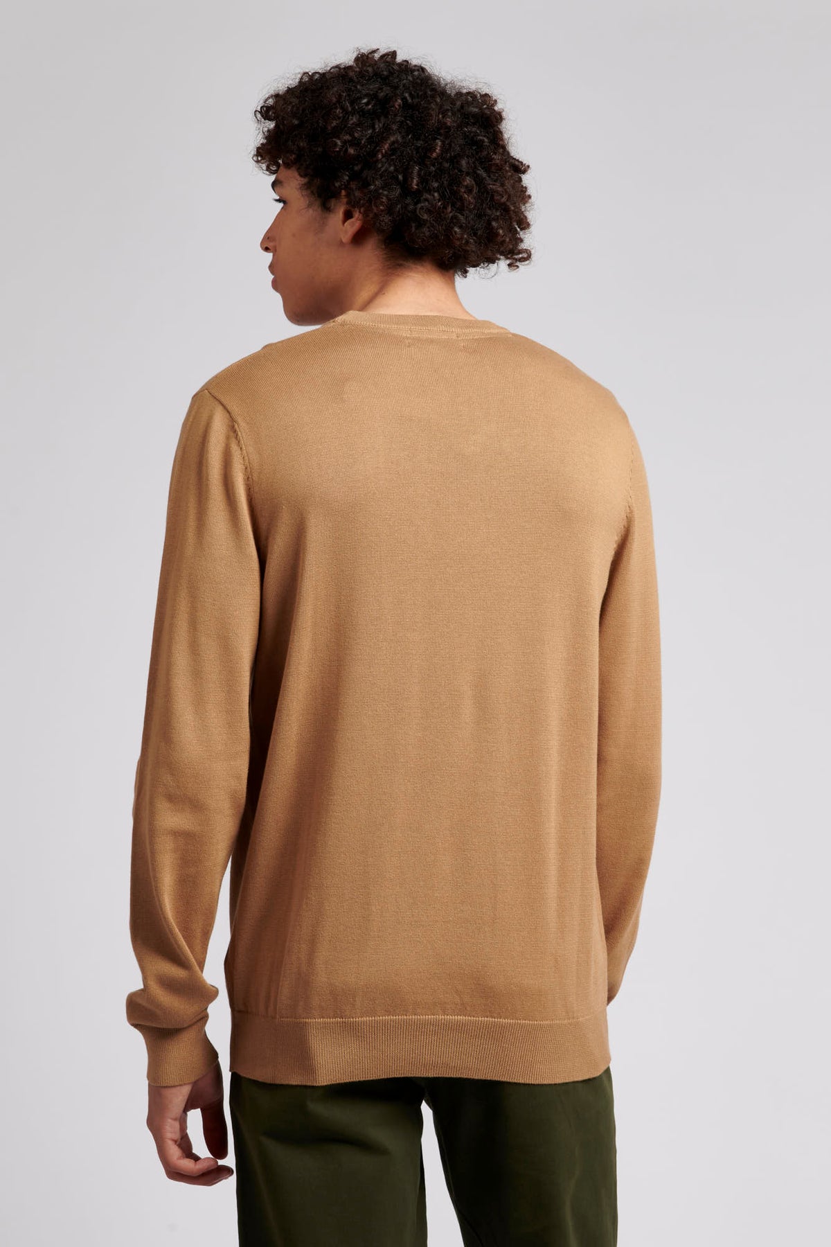 Mens Crew Neck Knitted Jumper in Tigers Eye
