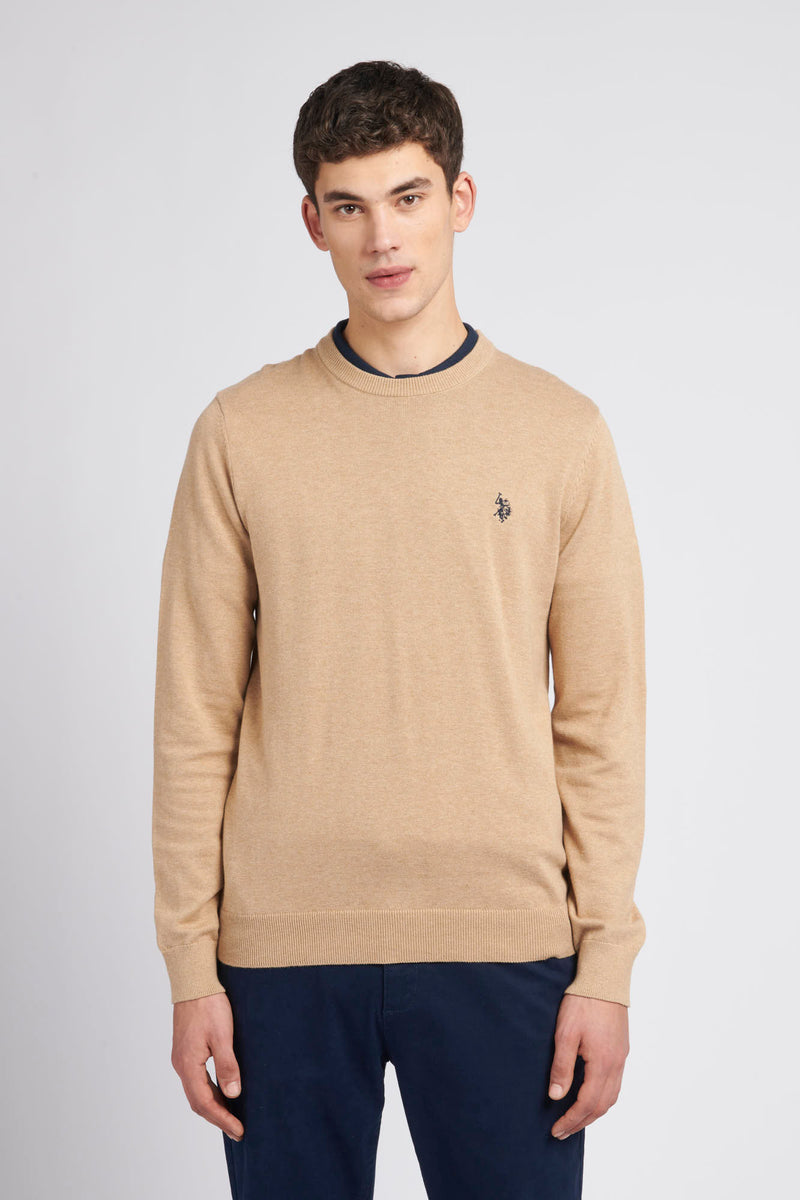 Mens Crew Neck Knitted Jumper in Iced Coffee Marl