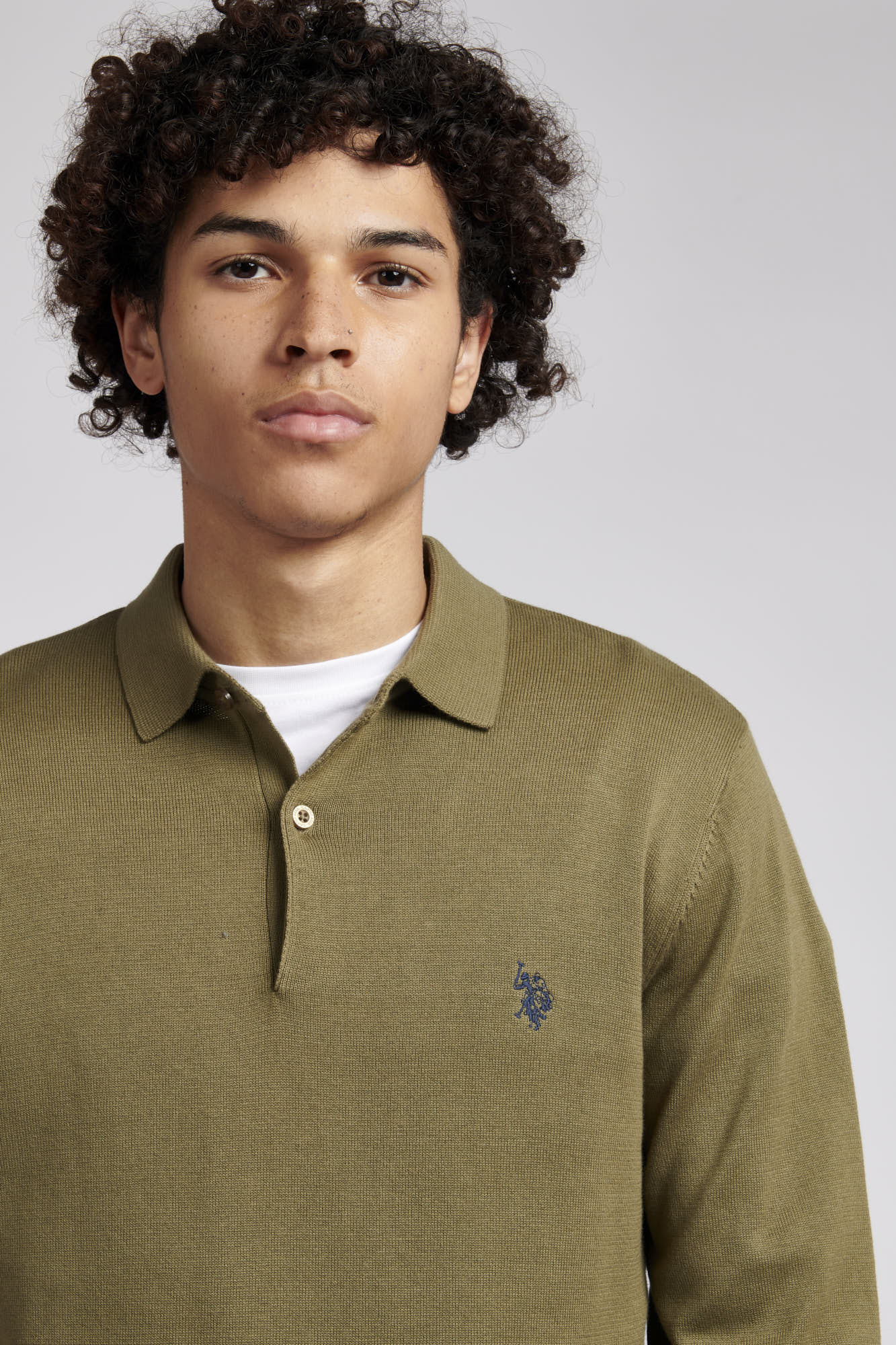 Mens Long Sleeve Knitted Polo Shirt in Burnt Olive