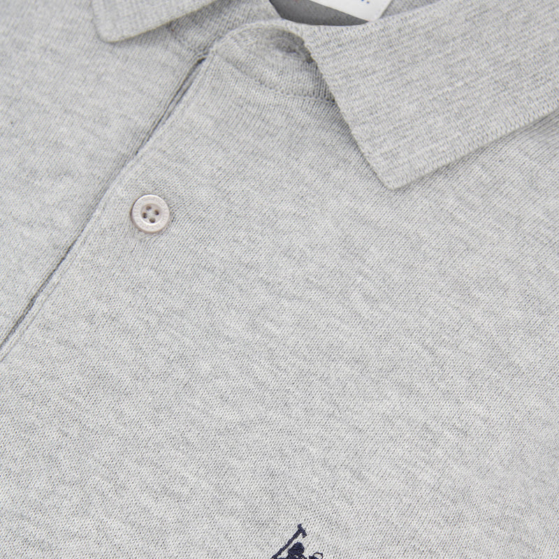 Mens Long Sleeve Knitted Polo Shirt in Vintage Grey Heather