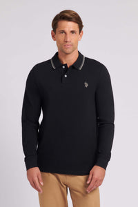 Mens Twin Tipped Pique Polo Shirt in Black