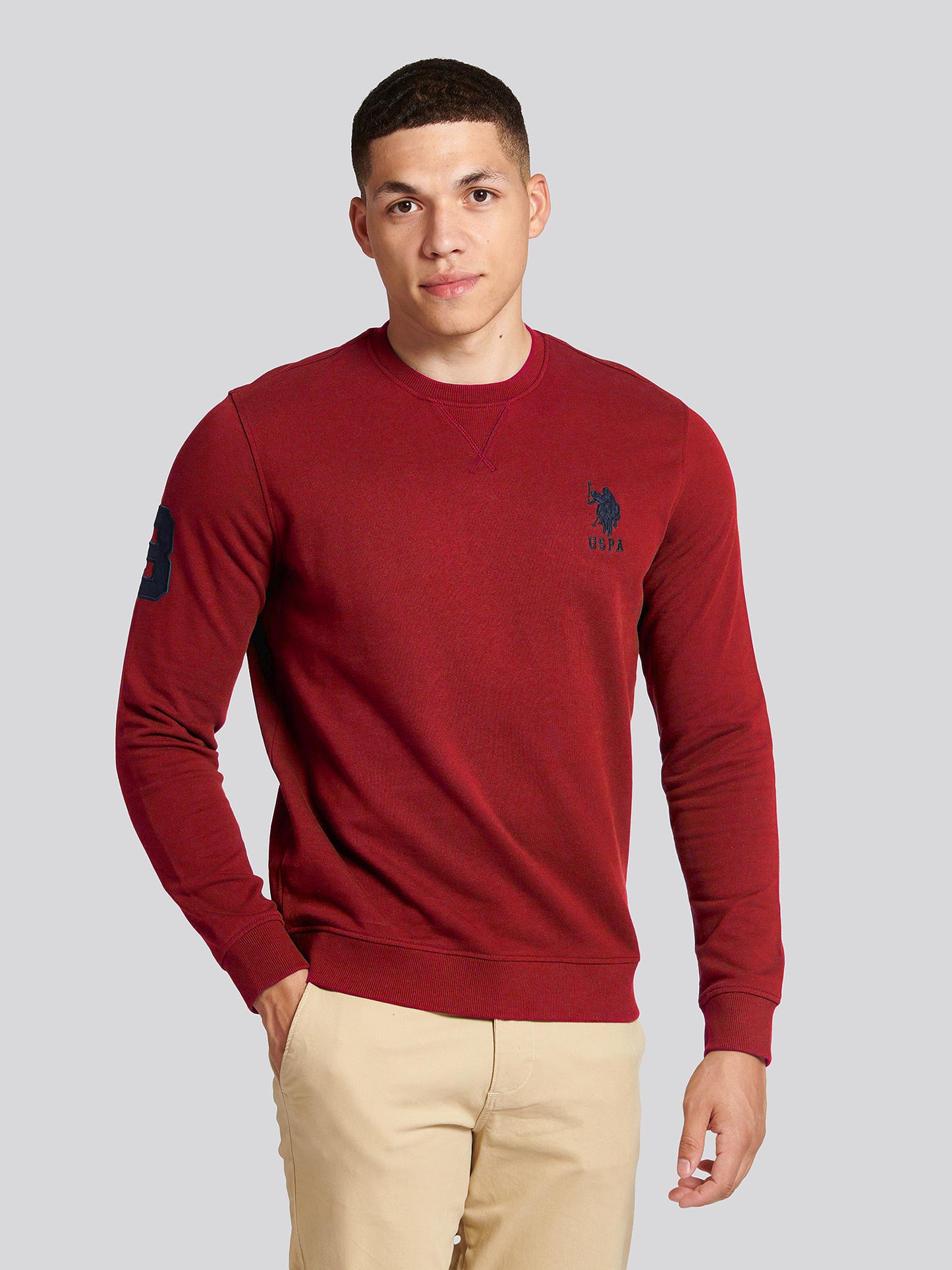 Mens Player 3 Crew Neck Sweatshirt in Biking Red