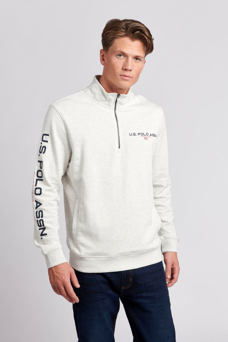 Mens Quarter Zip Sport Sweatshirt in Light Grey Marl