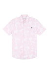 Mens Hibiscus Floral Print Short Sleeve Shirt in Orchid Pink
