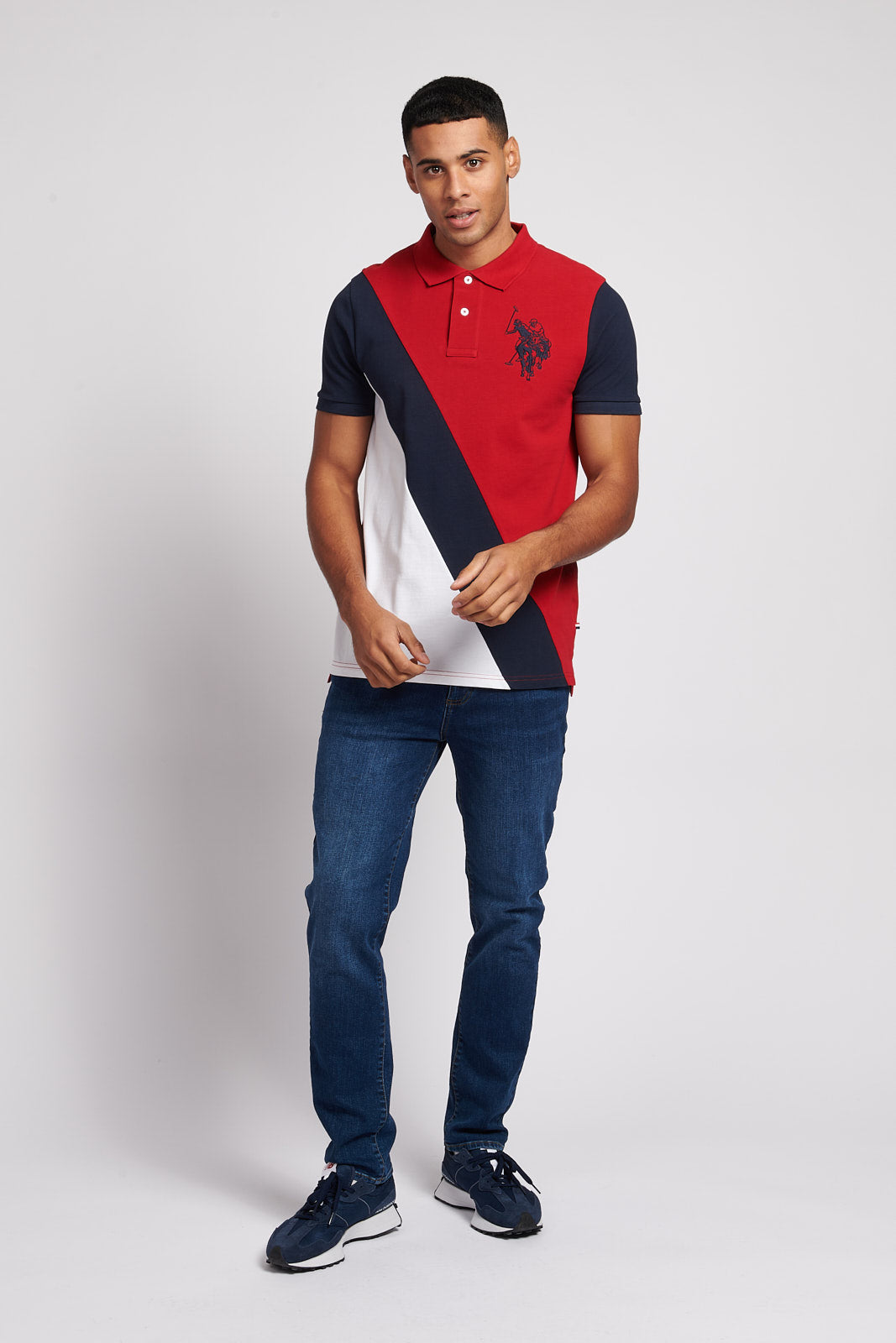 Mens Angle Cut and Sew Polo Shirt in Haute Red