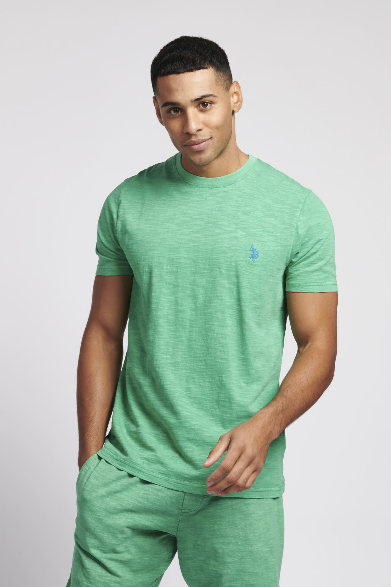 Mens Garment Dye Slub Cotton T-Shirt in Golf Green