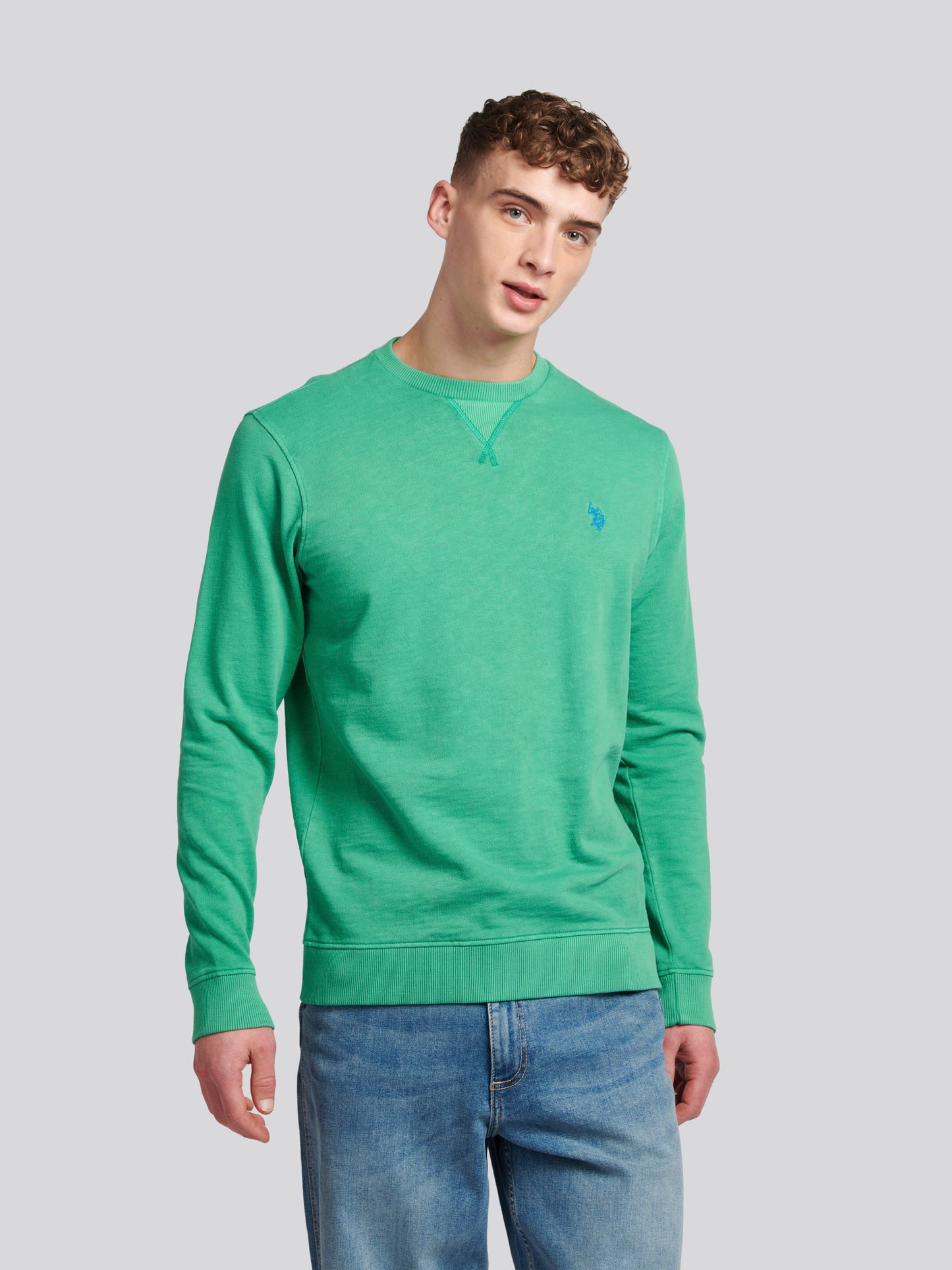 Mens Garment Dye Crew Neck Sweatshirt in Golf Green