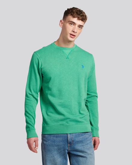 Mens Garment Dye Crew Neck Sweatshirt in Golf Green