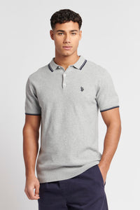 Mens Tipped Collar Textured Polo Shirt in Vintage Grey Heather